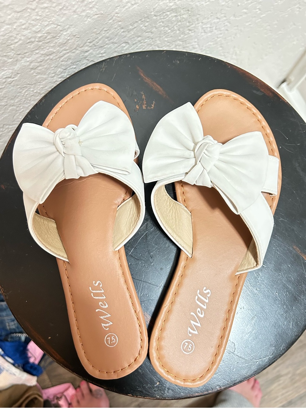 White Bow Slide Sandals for Women